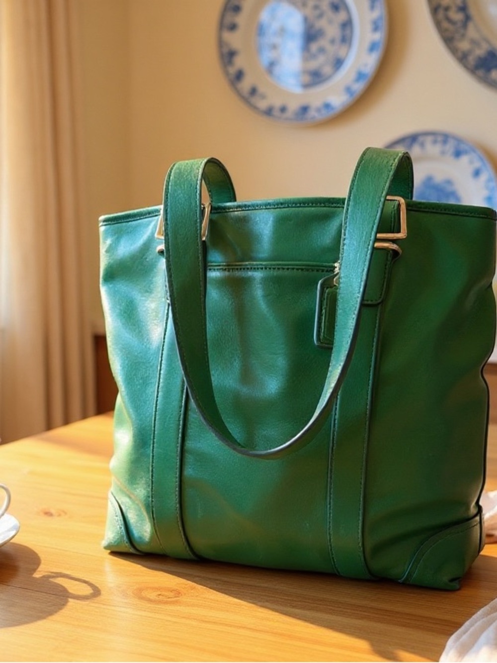 Coach 8191 Emerald Green Leather Large Tote Shoulder Bag 2005 Y2K Hangtag